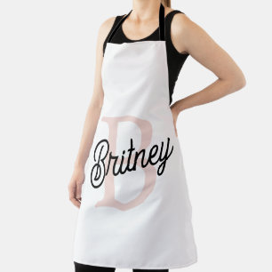 Modern Personalised Monogram and Name Pastel Pink Apron