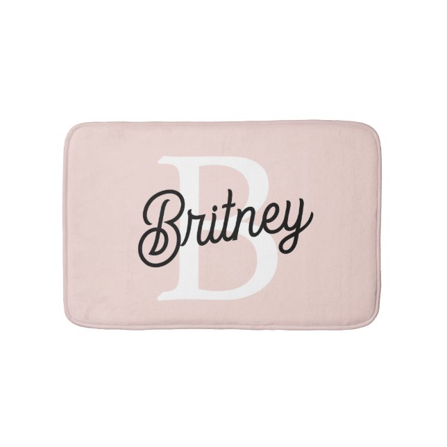 Modern Personalised Monogram and Name Pastel Pink Bath Mat (Front)