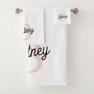 Modern Personalised Monogram and Name Pastel Pink Bath Towel Set