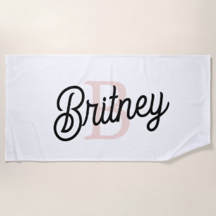 Modern Personalised Monogram and Name Pastel Pink Beach Towel
