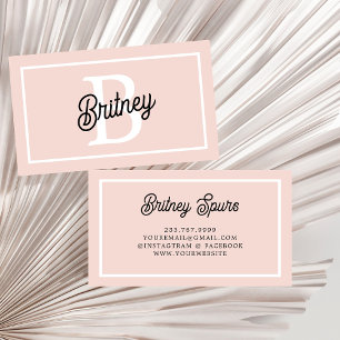 Modern Personalised Monogram and Name Pastel Pink Business Card