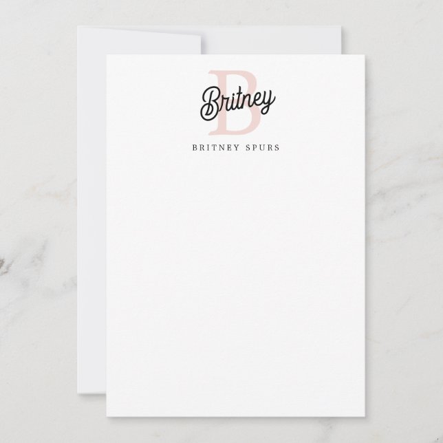 Modern Personalised Monogram and Name Pastel Pink Card (Front)