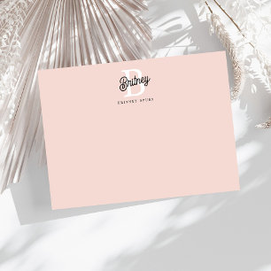 Modern Personalised Monogram and Name Pastel Pink Card