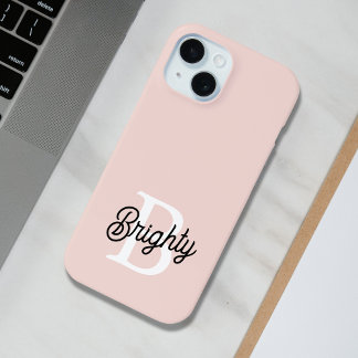 Modern Personalised Monogram and Name Pastel Pink iPhone 15 Case