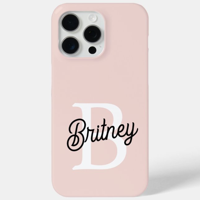 Modern Personalised Monogram and Name Pastel Pink Case-Mate iPhone Case (Back)