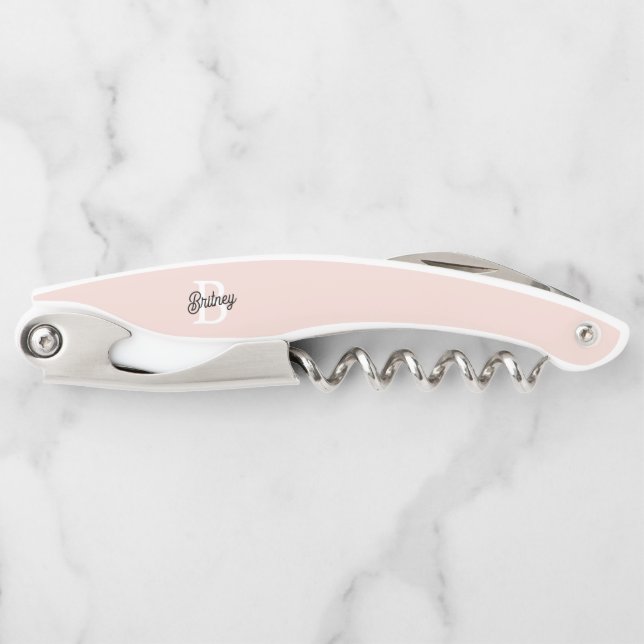Modern Personalised Monogram and Name Pastel Pink Corkscrew (Front)
