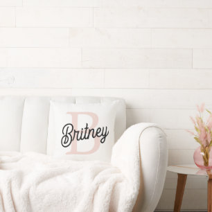 Modern Personalised Monogram and Name Pastel Pink Cushion