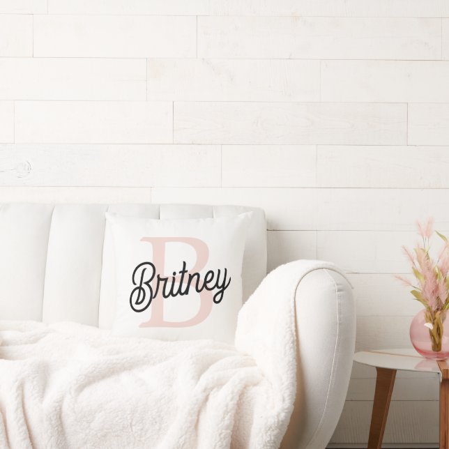 Modern Personalised Monogram and Name Pastel Pink Cushion (Couch)