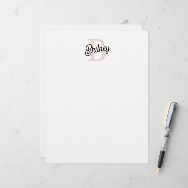 Modern Personalised Monogram and Name Pastel Pink Custom Letterhead (Front/Back In Situ)