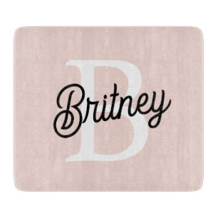Modern Personalised Monogram and Name Pastel Pink Cutting Board