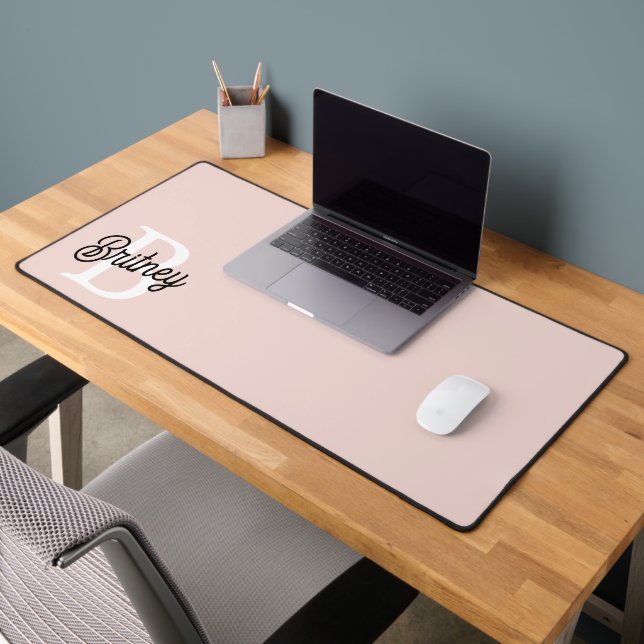 Modern Personalised Monogram and Name Pastel Pink Desk Mat (Office 2)