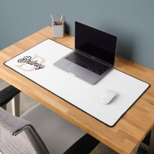 Modern Personalised Monogram and Name Pastel Pink Desk Mat