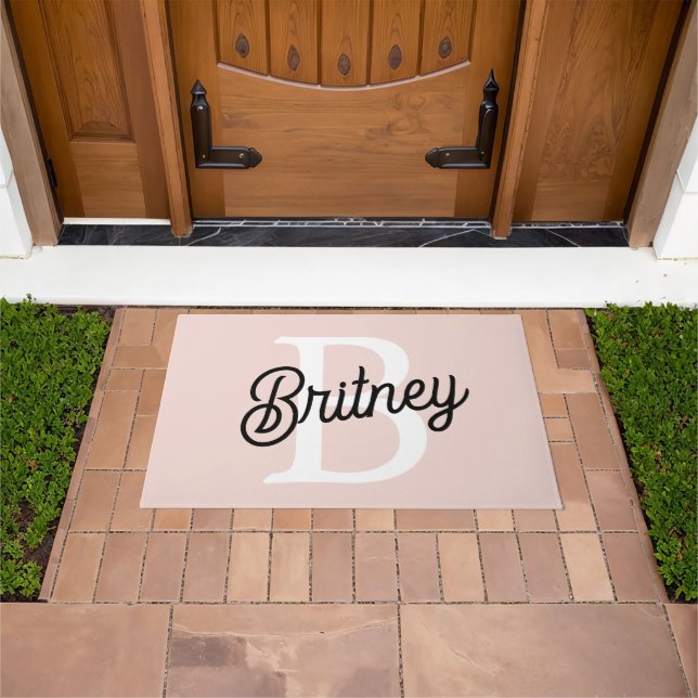 Modern Personalised Monogram and Name Pastel Pink Doormat (Outdoor)
