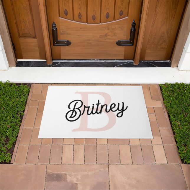 Modern Personalised Monogram and Name Pastel Pink Doormat (Outdoor)