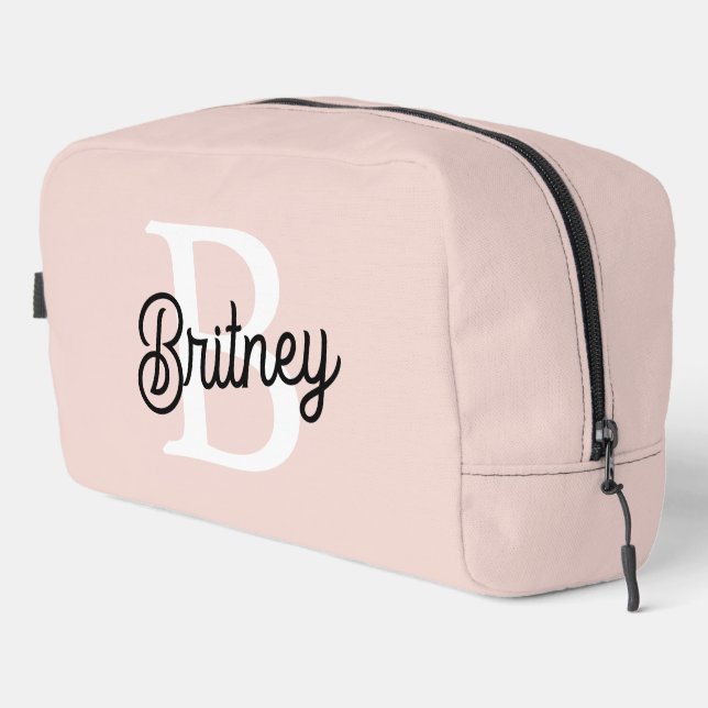 Modern Personalised Monogram and Name Pastel Pink Dopp Kit (Right Corner)