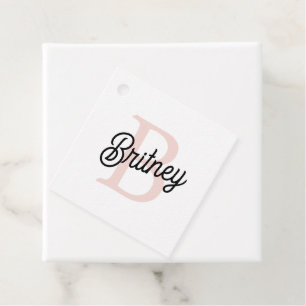 Modern Personalised Monogram and Name Pastel Pink Favour Tags