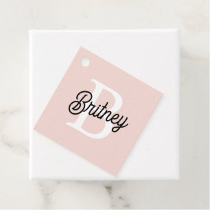 Modern Personalised Monogram and Name Pastel Pink Favour Tags