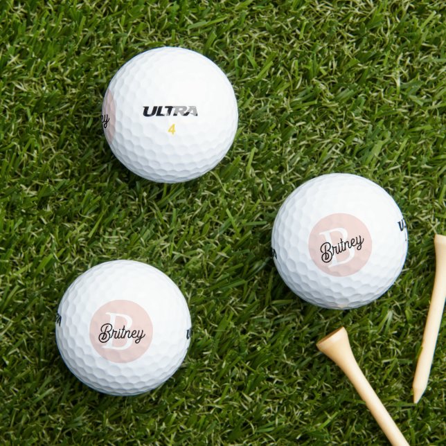 Modern Personalised Monogram and Name Pastel Pink Golf Balls (Insitu Grass)