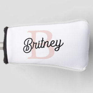 Modern Personalised Monogram and Name Pastel Pink Golf Head Cover