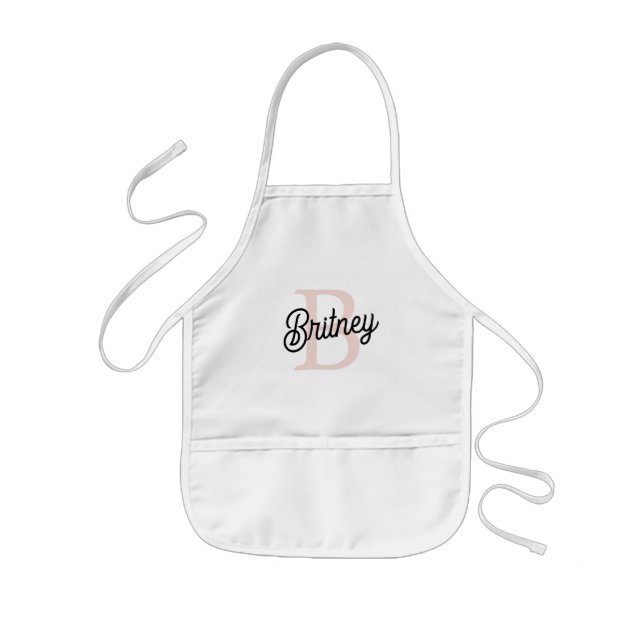 Modern Personalised Monogram and Name Pastel Pink Kids Apron (Front)
