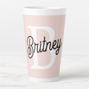 Modern Personalised Monogram and Name Pastel Pink Latte Mug