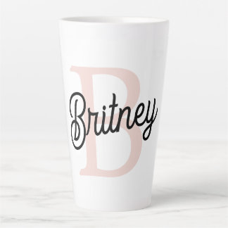 Modern Personalised Monogram and Name Pastel Pink Latte Mug