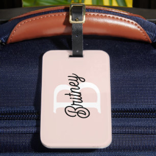Modern Personalised Monogram and Name Pastel Pink Luggage Tag