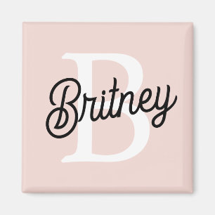 Modern Personalised Monogram and Name Pastel Pink Magnet