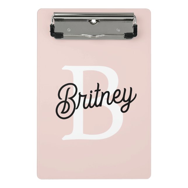 Modern Personalised Monogram and Name Pastel Pink Mini Clipboard (Front)