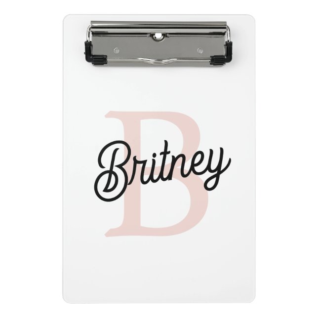 Modern Personalised Monogram and Name Pastel Pink Mini Clipboard (Front)