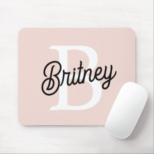 Modern Personalised Monogram and Name Pastel Pink Mouse Pad