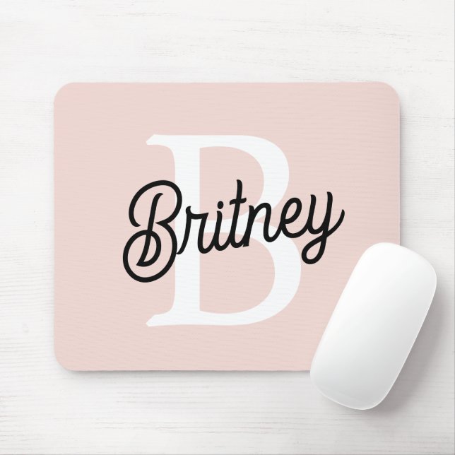 Modern Personalised Monogram and Name Pastel Pink Mouse Pad (With Mouse)