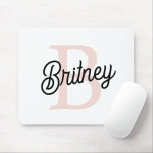 Modern Personalised Monogram and Name Pastel Pink Mouse Pad
