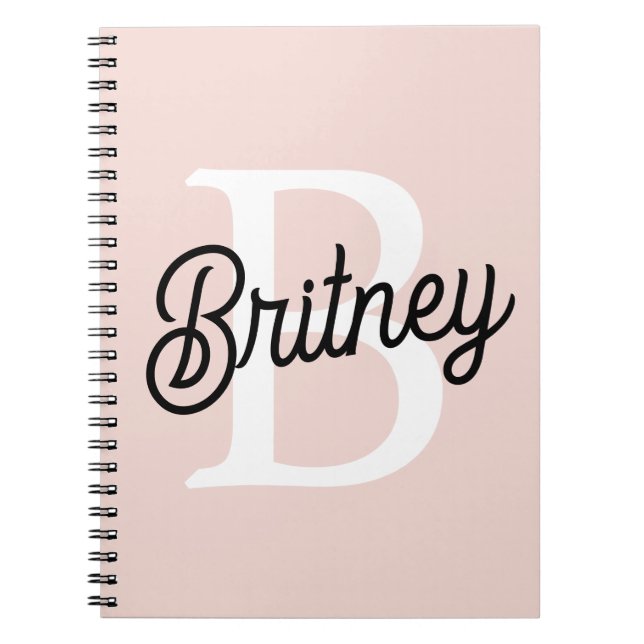 Modern Personalised Monogram and Name Pastel Pink Notebook (Front)