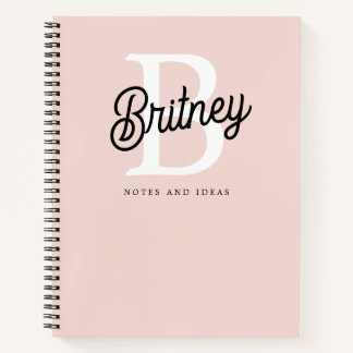 Modern Personalised Monogram and Name Pastel Pink Notebook