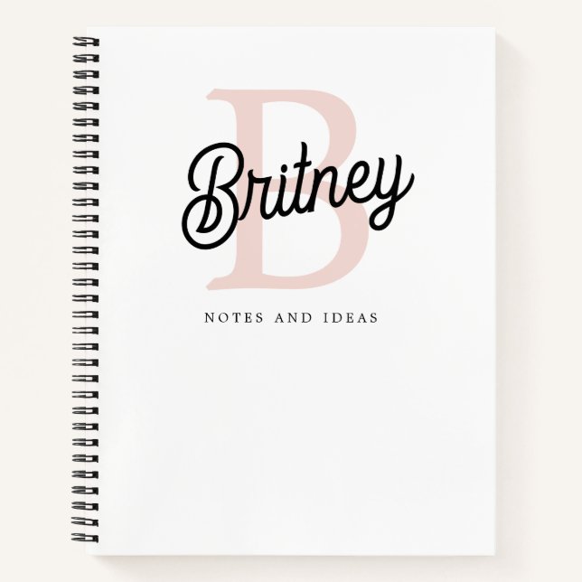 Modern Personalised Monogram and Name Pastel Pink Notebook (Front)