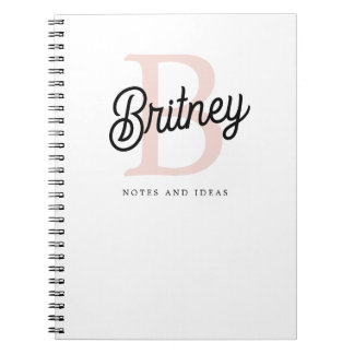 Modern Personalised Monogram and Name Pastel Pink Notebook