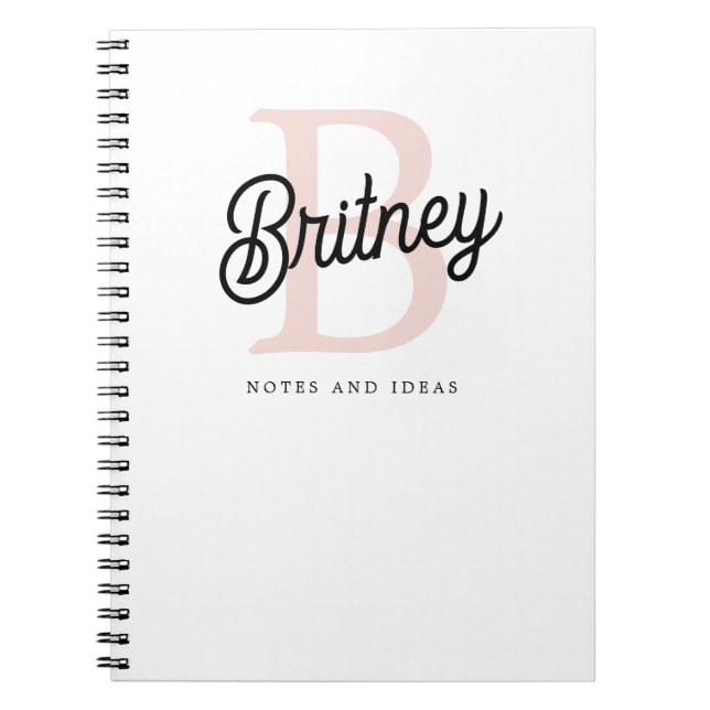 Modern Personalised Monogram and Name Pastel Pink Notebook (Front)