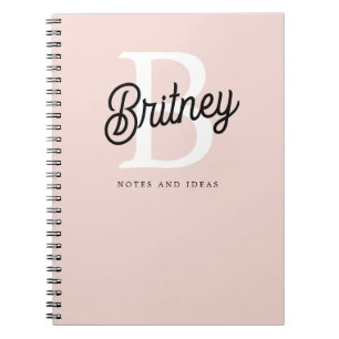Modern Personalised Monogram and Name Pastel Pink Notebook