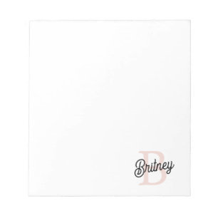 Modern Personalised Monogram and Name Pastel Pink Notepad