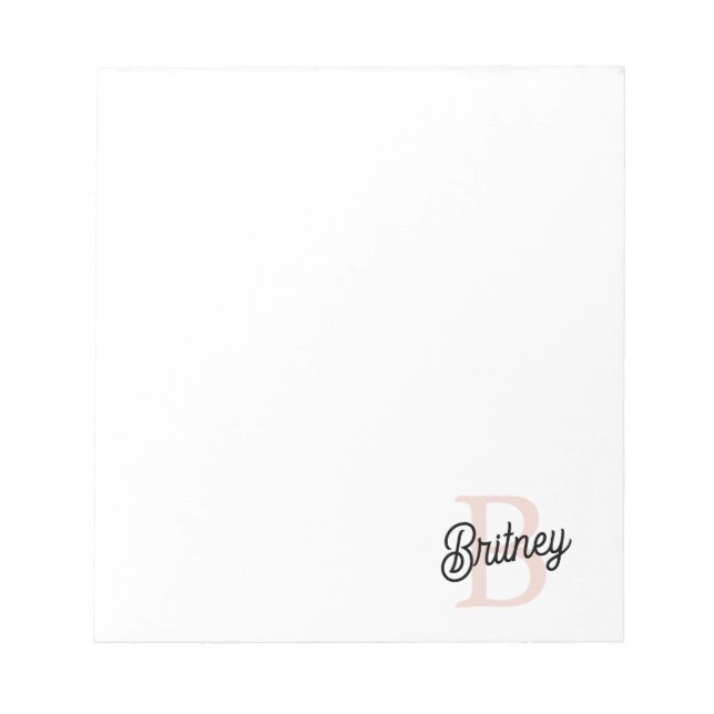 Modern Personalised Monogram and Name Pastel Pink Notepad (Front)