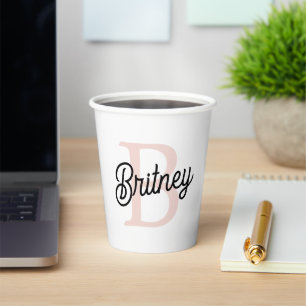 Modern Personalised Monogram and Name Pastel Pink Paper Cups