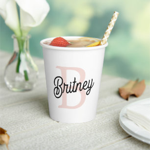 Modern Personalised Monogram and Name Pastel Pink Paper Cups