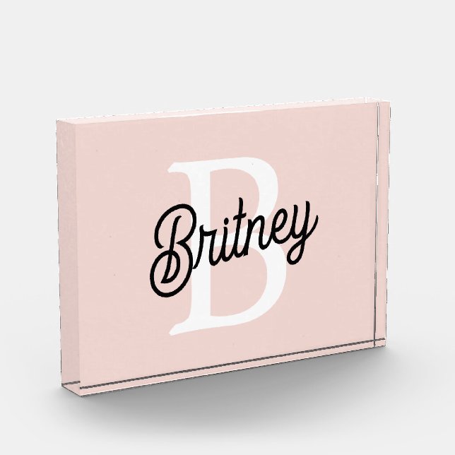 Modern Personalised Monogram and Name Pastel Pink Photo Block (Left)