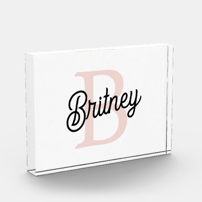 Modern Personalised Monogram and Name Pastel Pink Photo Block (Left)
