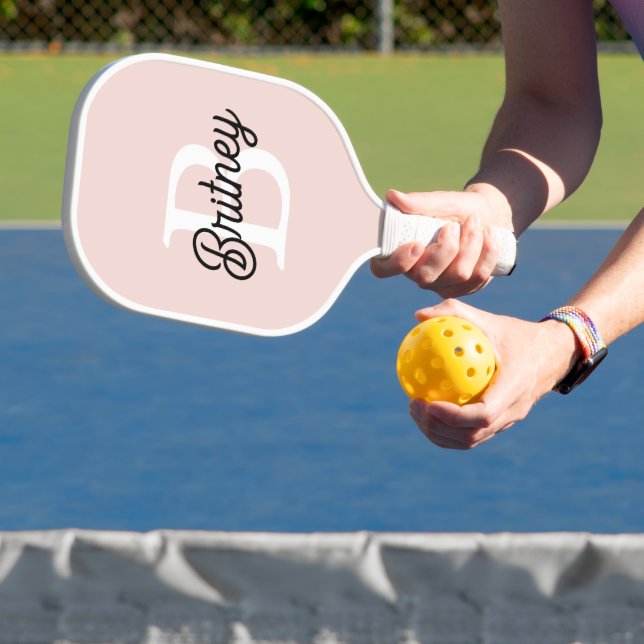 Modern Personalised Monogram and Name Pastel Pink Pickleball Paddle (Insitu)