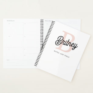 Modern Personalised Monogram and Name Pastel Pink Planner