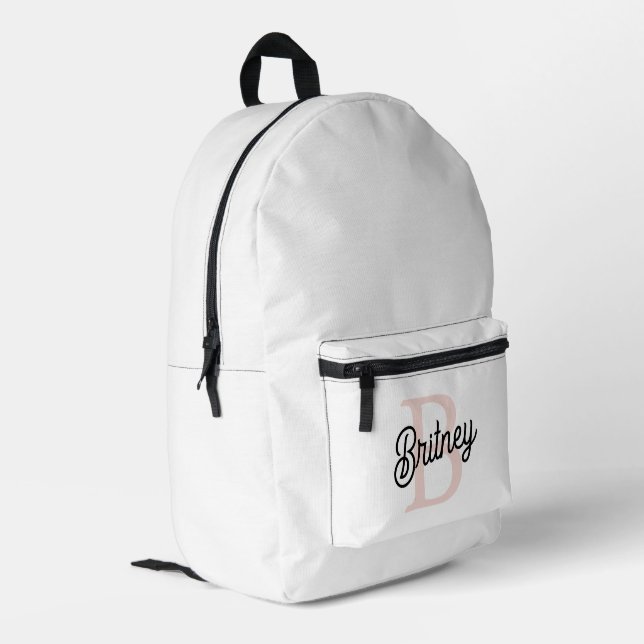 Modern Personalised Monogram and Name Pastel Pink Printed Backpack (Back Corner Left)