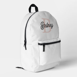 Modern Personalised Monogram and Name Pastel Pink Printed Backpack