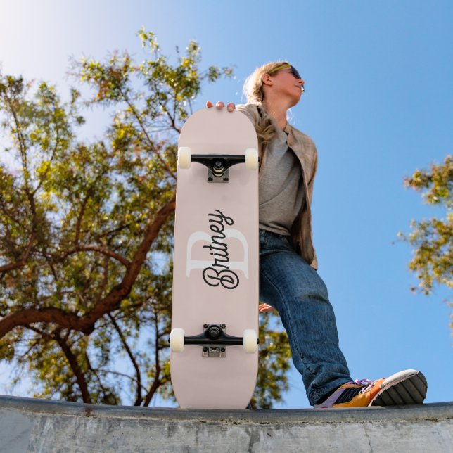 Modern Personalised Monogram and Name Pastel Pink Skateboard (Outdoor 1)